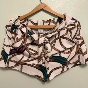 Revamped Cream and Brown Chain Print Shorts
